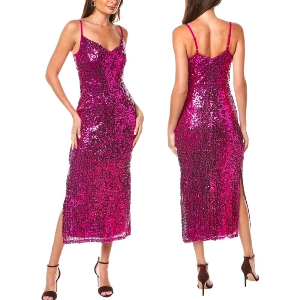 Taylor Fuchsia Sequin Midi Dress